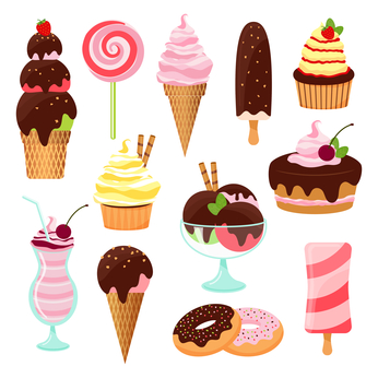 Pastries  cakes and ice cream icon set